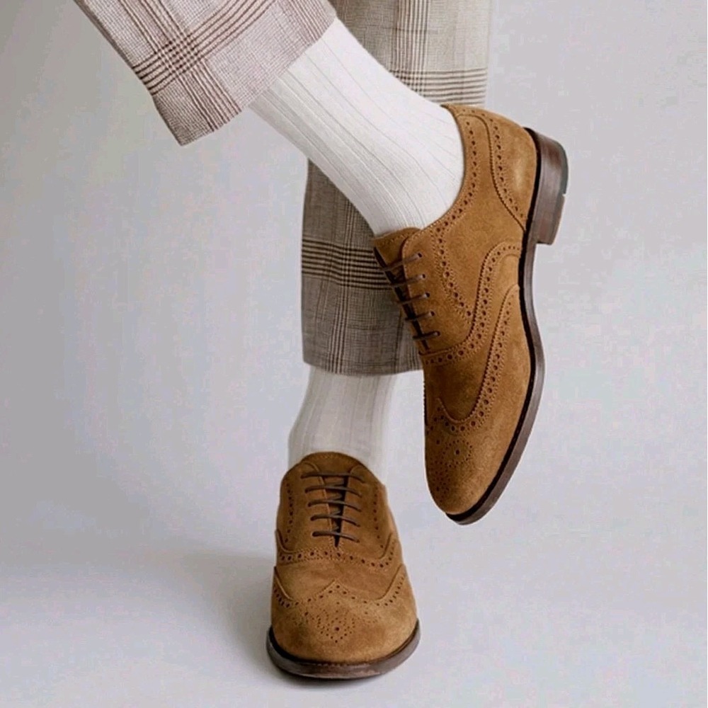 Loake L1 Brown Suede Formal Brogues Wingtip Dress Goodyear Welted Shoes US 8.5